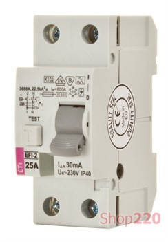 Реле дифференциальное (УЗО) 2р EFI6-P2 25/0,03 тип A (6kA) ETI