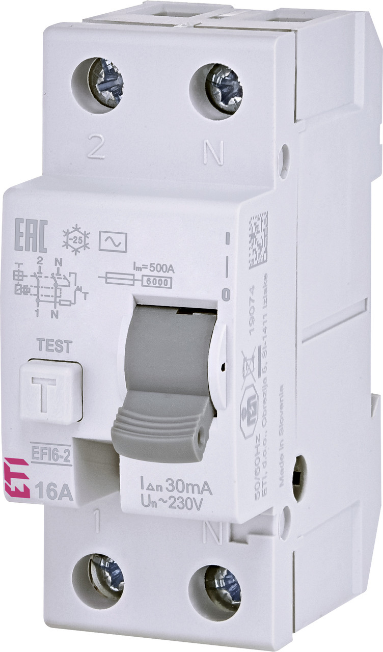 Реле дифференциальное (УЗО) 2р EFI6-P2 63/0,03 тип A (6kA) ETI