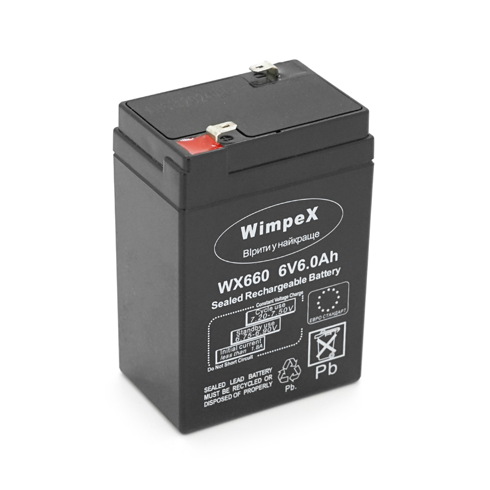 Аккумуляторная батарея Wimpex WX-660 6 V 6Ah (70 x 47 x 100 (105)), 0.75 kg, Black, Q20