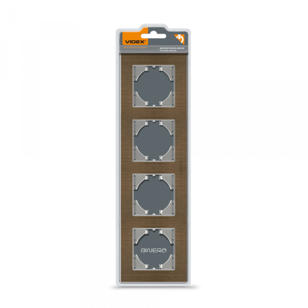 Рамка шоколадний алюміній на 4 місця горизонтальна VIDEX BINERA