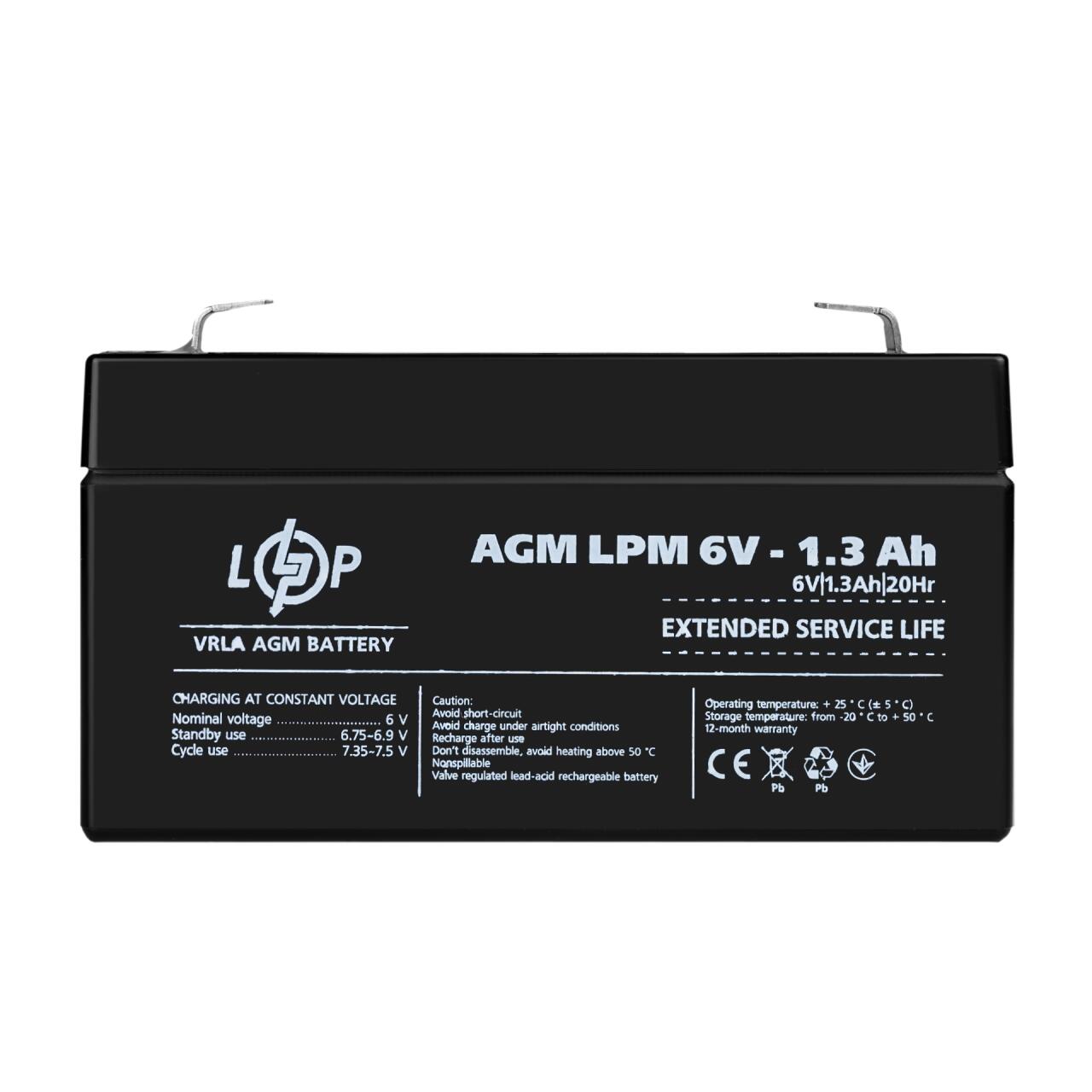 Аккумулятор AGM LPM 6V - 1.3 Ah