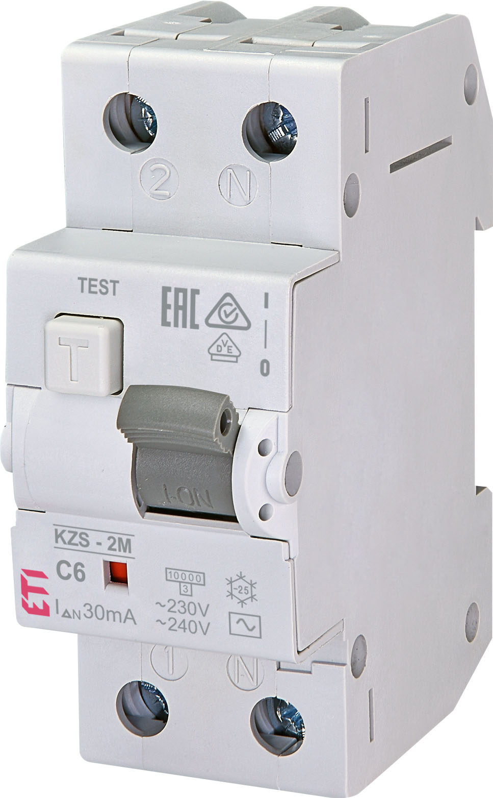 Дифференциальный автоматический выключатель KZS-2M C 6/0,03 тип AC (10kA) ETI