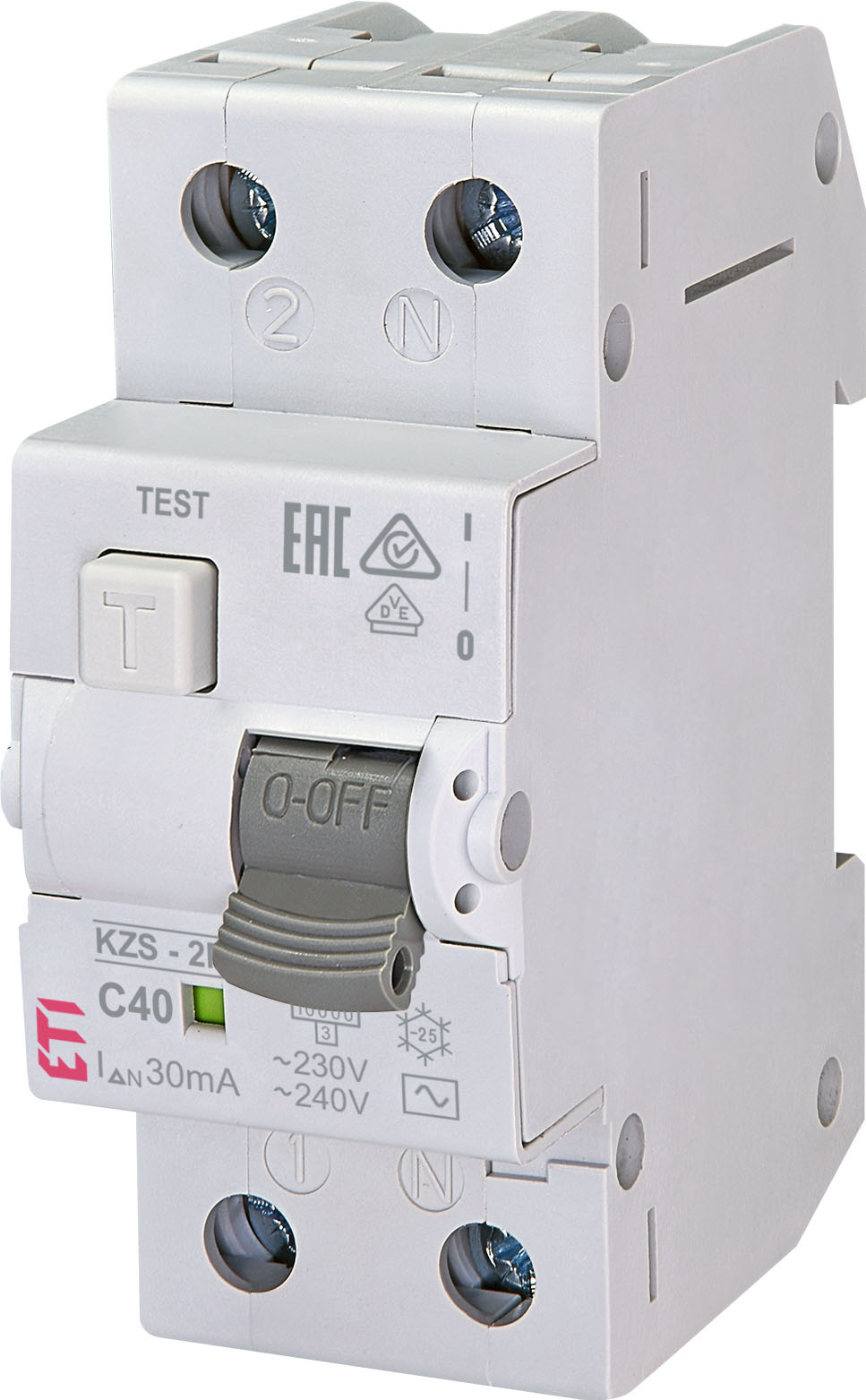 Дифференциальный автоматический выключатель KZS-2M C 40/0,03 тип AC (10kA) ETI