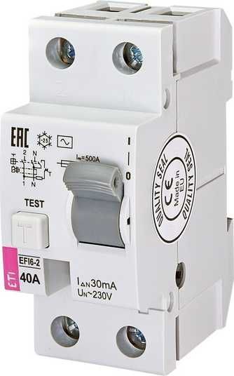 Реле дифференциальное (УЗО) 2р EFI6-P2 40/0,03 тип A (6kA) ETI