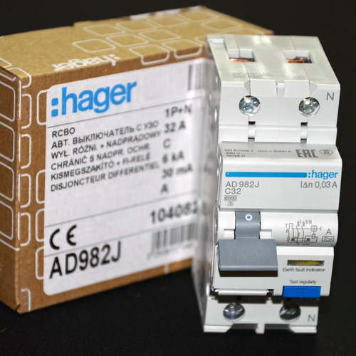 Дифавтомат Hager AD982J 1P+N 6kA C-32A 30mA A