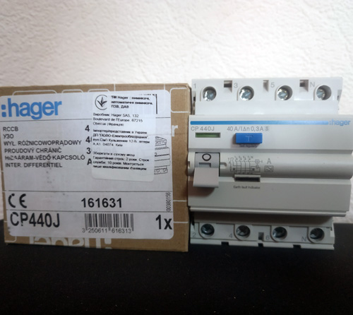 Дифреле HAGER CP440J 4P 40A 300mA A C