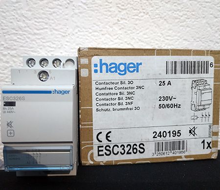 Контактор HAGER ESC326S безшумний 25A, 3НЗ, 230В