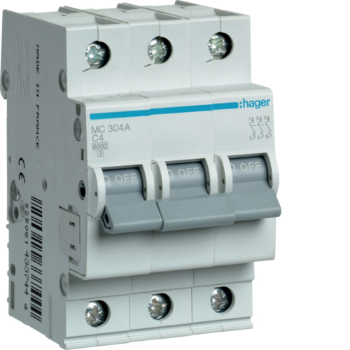 Автоматичний вимикач 3P 6kA C-4A 3M