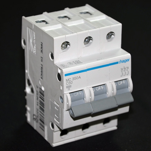Hager MC350A автоматический выключатель 3P 6kA C-50A 3M