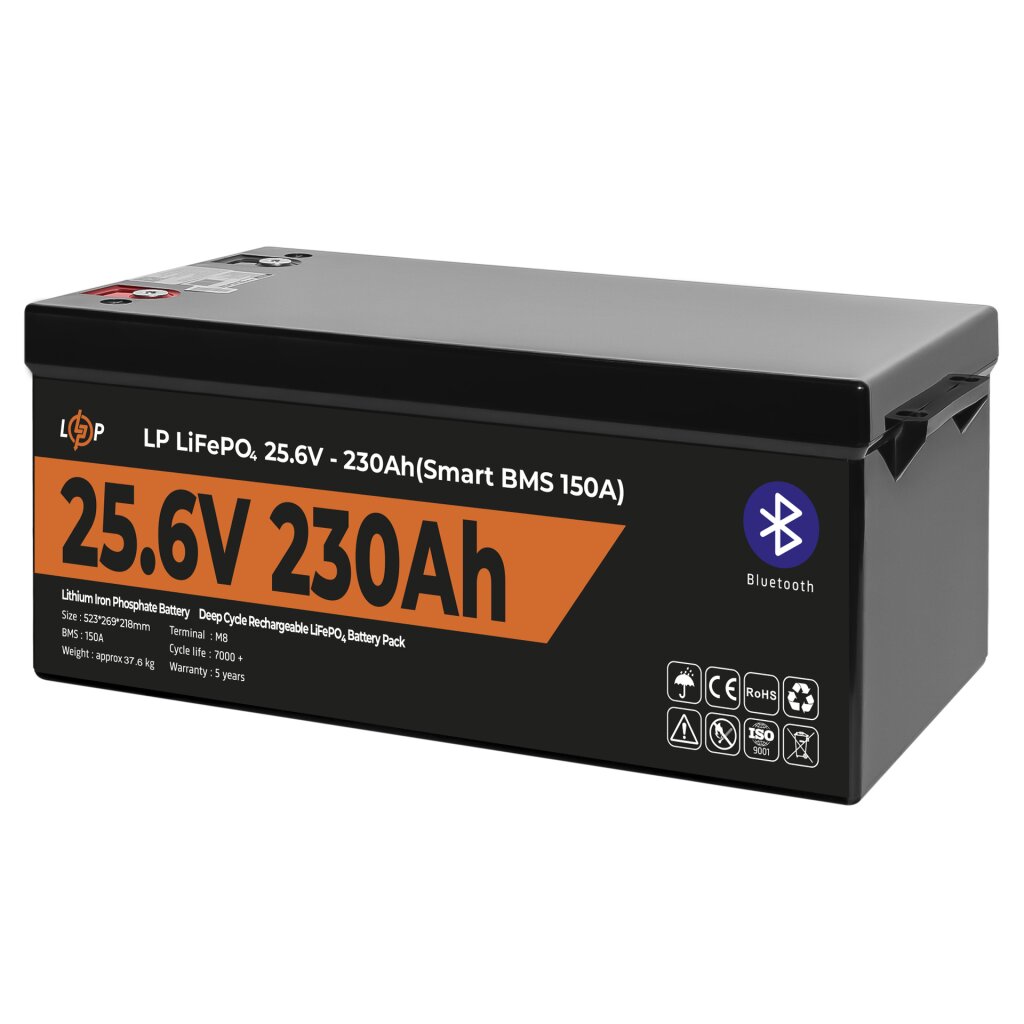 Аккумулятор LP LiFePO4 25,6V - 230 Ah (5888Wh) (Smart BMS 150А) с BT пластик
