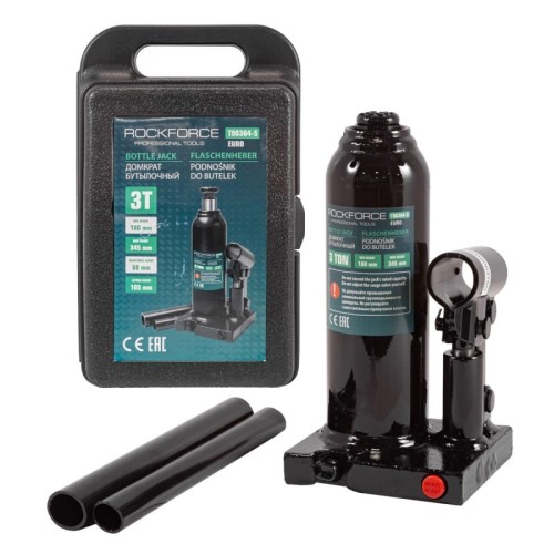 Домкрат бутылочный 3т (180-345мм) с клапаном ROCKFORCE RF-T90304-S