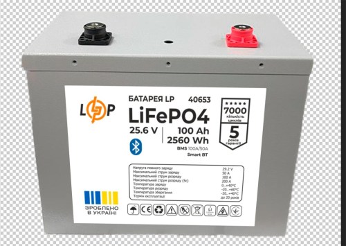 Аккумулятор LP LiFePO4 25,6V - 100 Ah (2560Wh) (BMS 100A/50А) Метал Smart BT
