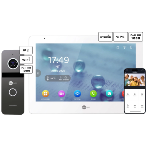 Neolight MEZZO Hybrid + SOLO IPW Graphite с уголком, PoE адаптер для вызовной панели Комплект видеодомофона